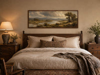 Traditional Landscape Canvas - Moody River Valley Art | Classic Countryside Print on Long Horizontal Canvas