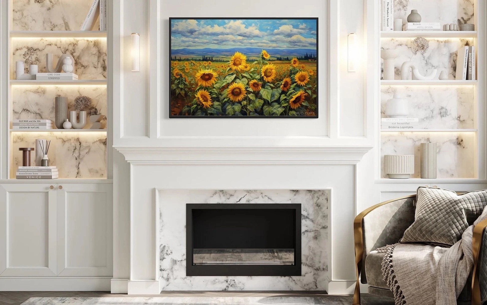 Traditional Ukrainian Sunflower Field Framed Canvas Wall Art