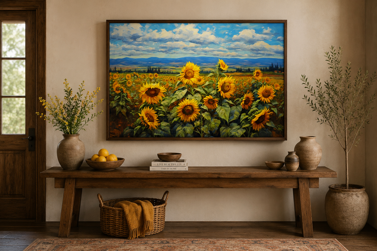 Traditional Ukrainian Sunflower Field Framed Canvas Wall Art