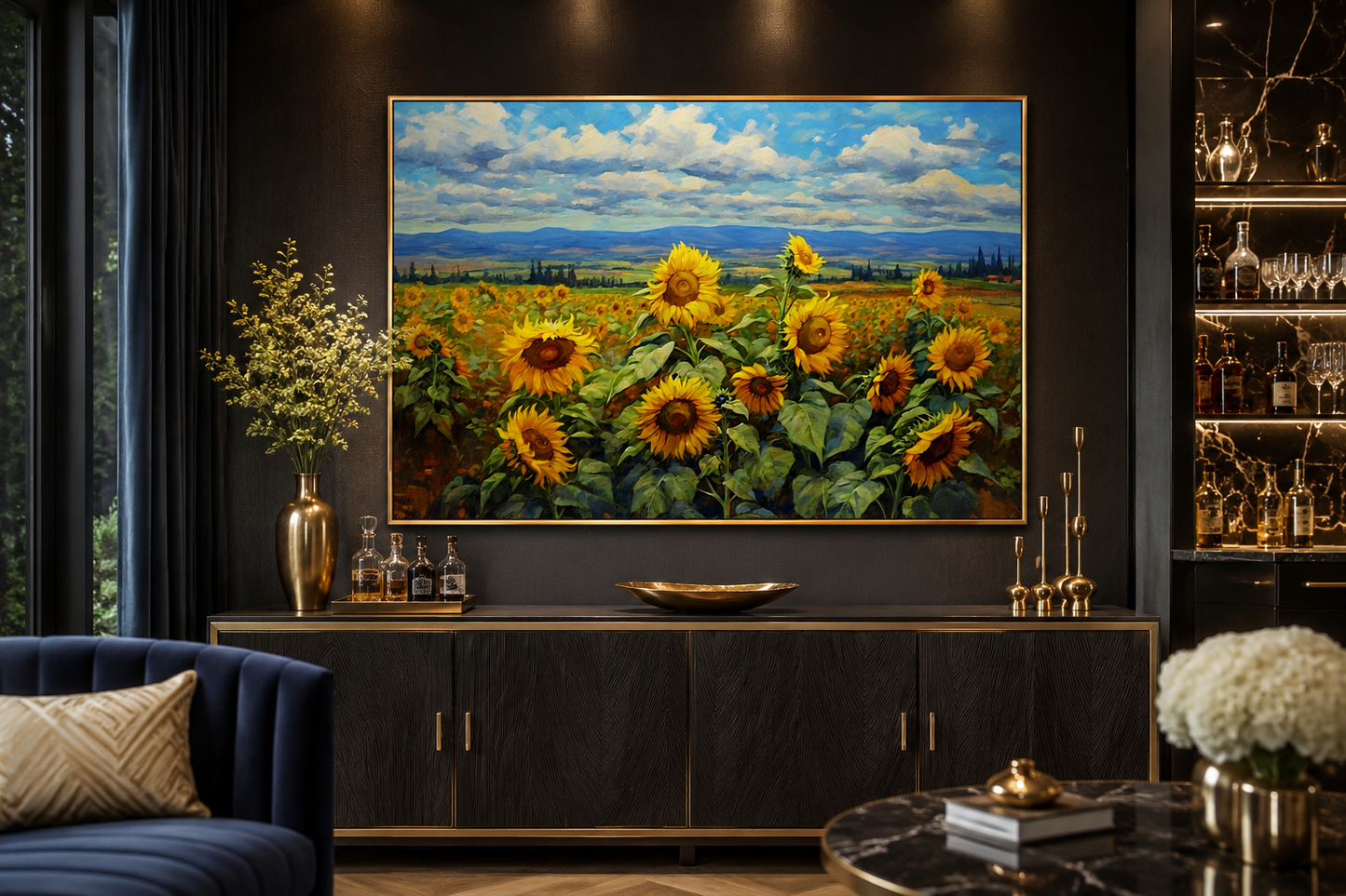 Traditional Ukrainian Sunflower Field Framed Canvas Wall Art
