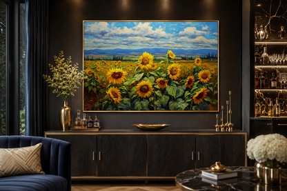 Traditional Ukrainian Sunflower Field Framed Canvas Wall Art