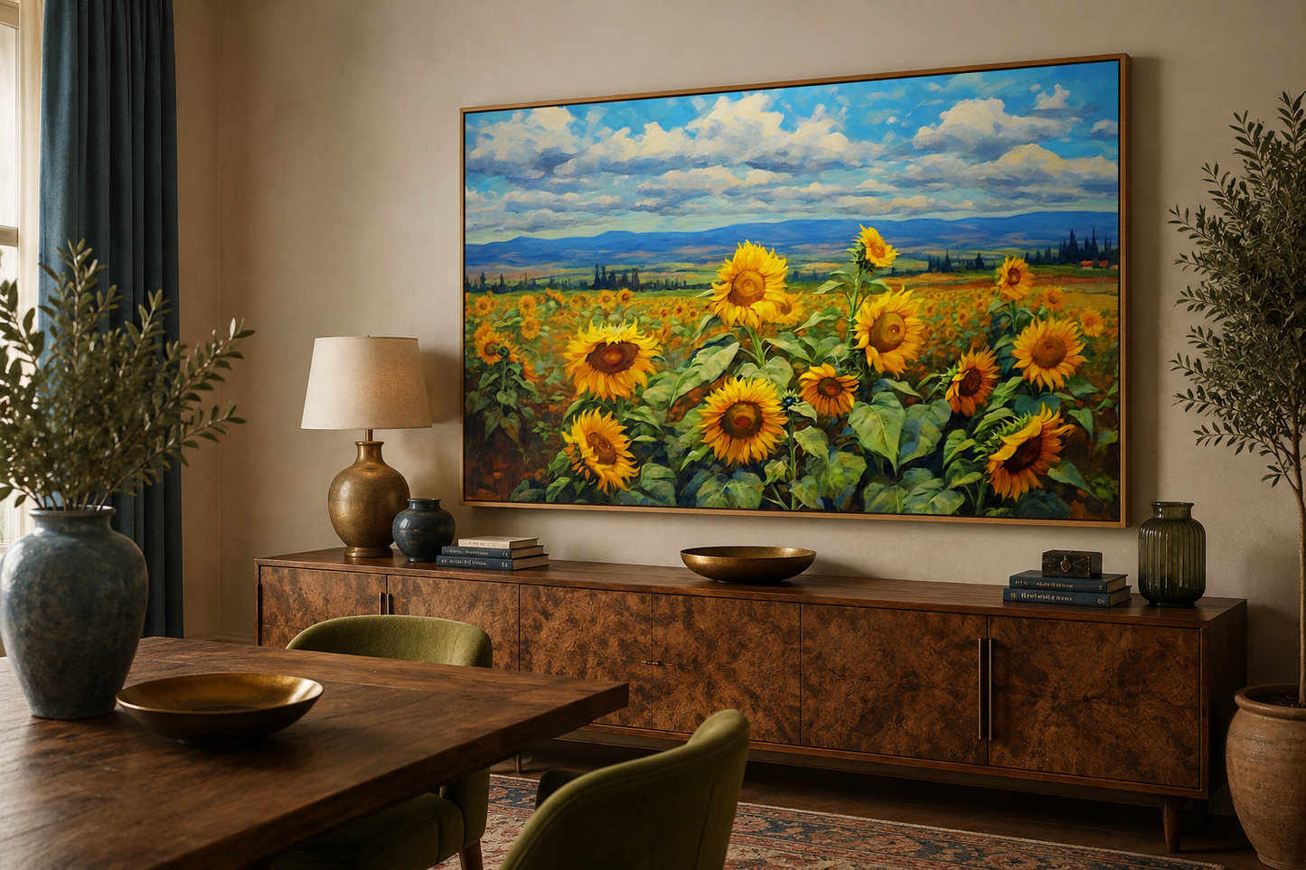 Traditional Ukrainian Sunflower Field Framed Canvas Wall Art