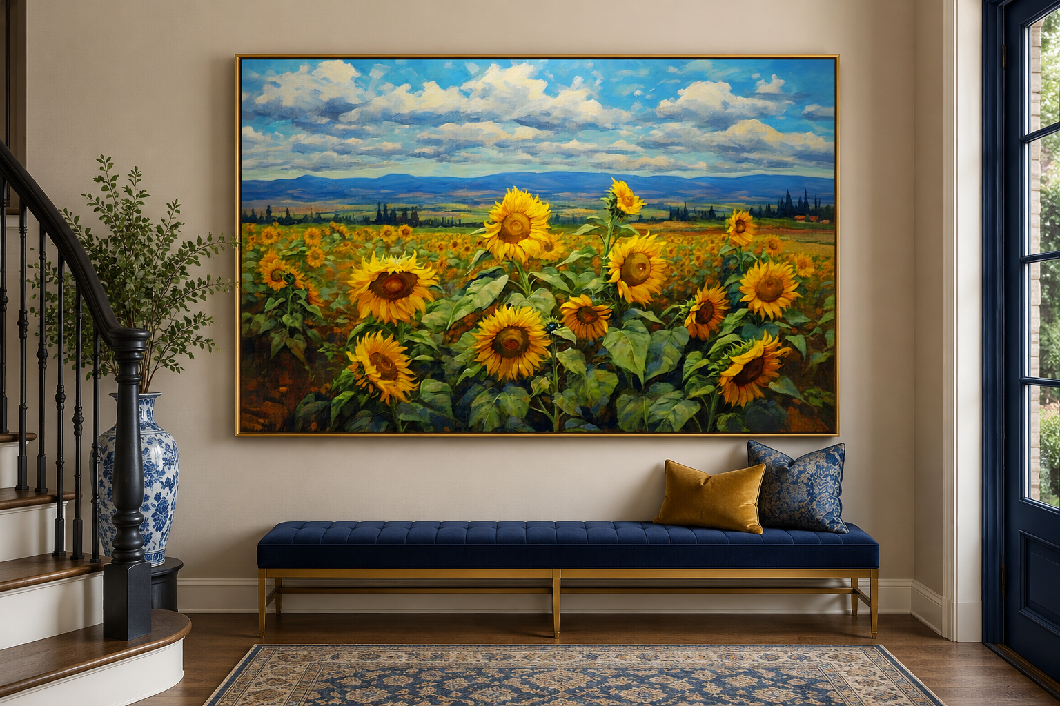 Traditional Ukrainian Sunflower Field Framed Canvas Wall Art