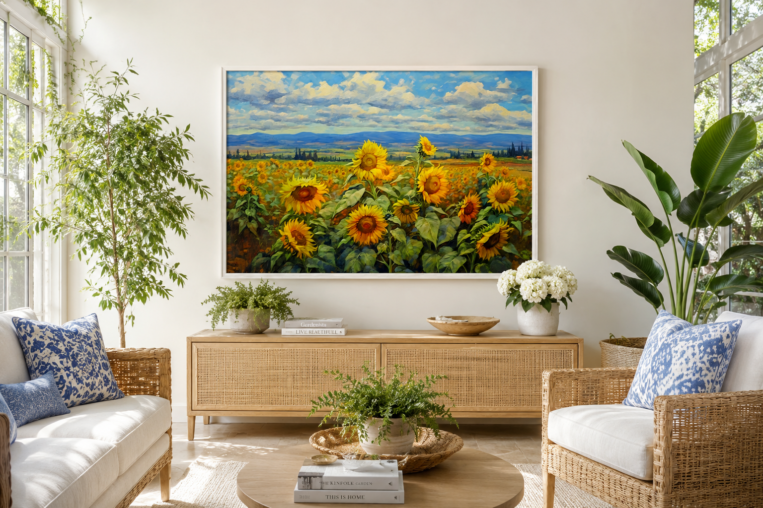 Traditional Ukrainian Sunflower Field Framed Canvas Wall Art