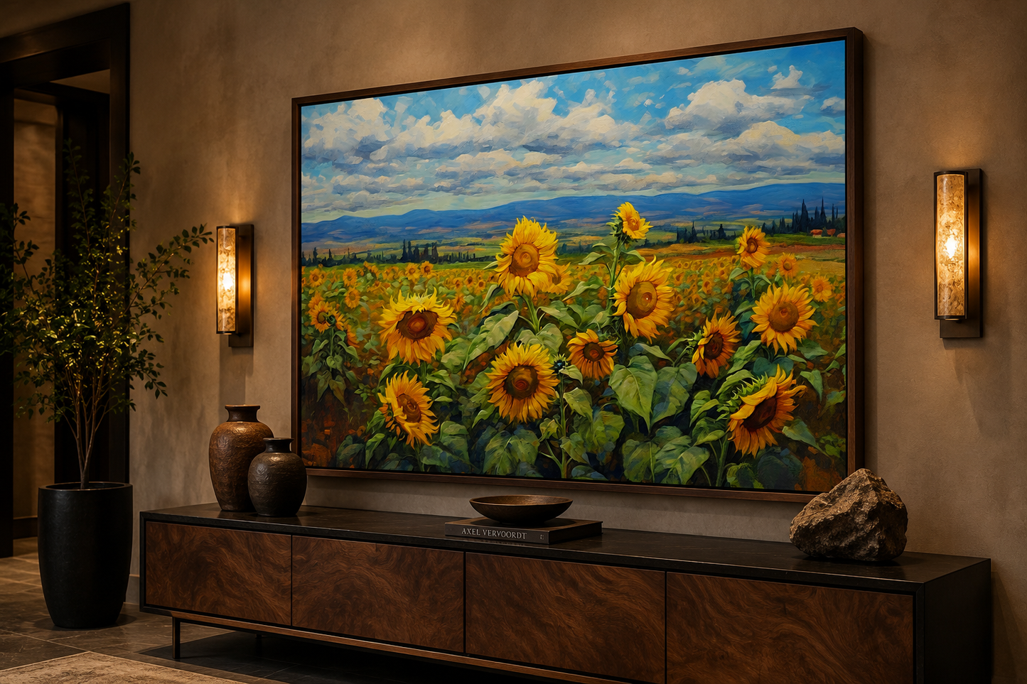 Traditional Ukrainian Sunflower Field Framed Canvas Wall Art