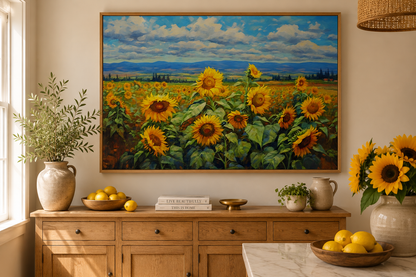 Traditional Ukrainian Sunflower Field Framed Canvas Wall Art