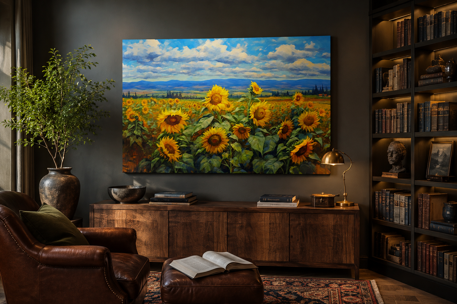 Traditional Ukrainian Sunflower Field Framed Canvas Wall Art