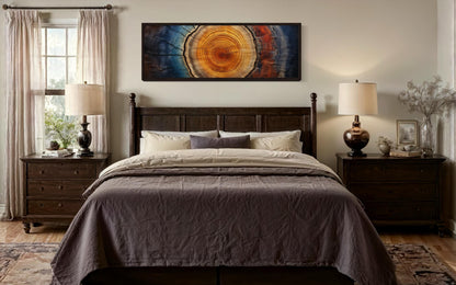 Tree Ring Long Horizontal Canvas Wall Art for Cabin Decor Above Bed Or Couch