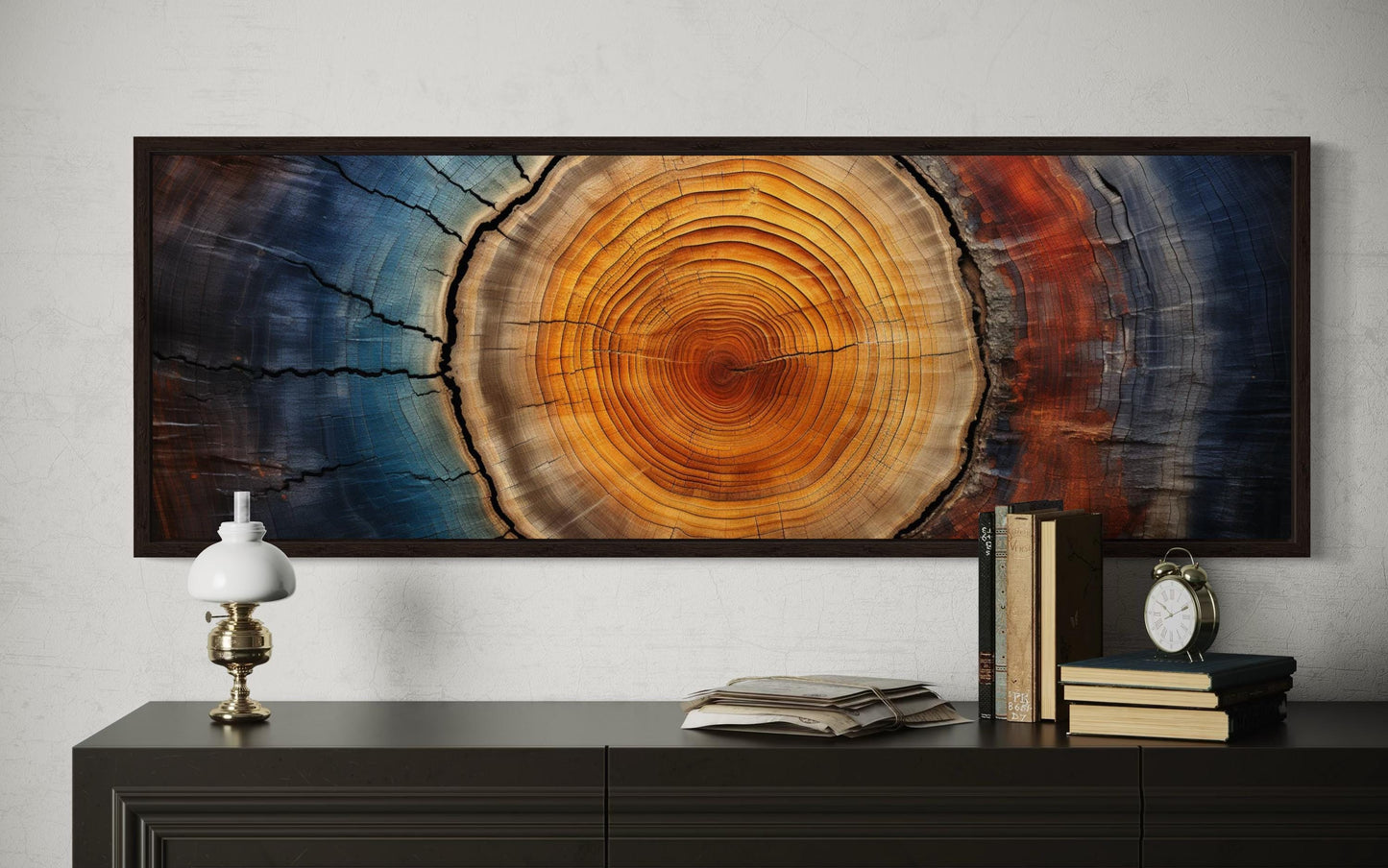 Tree Ring Long Horizontal Canvas Wall Art for Cabin Decor Above Bed Or Couch