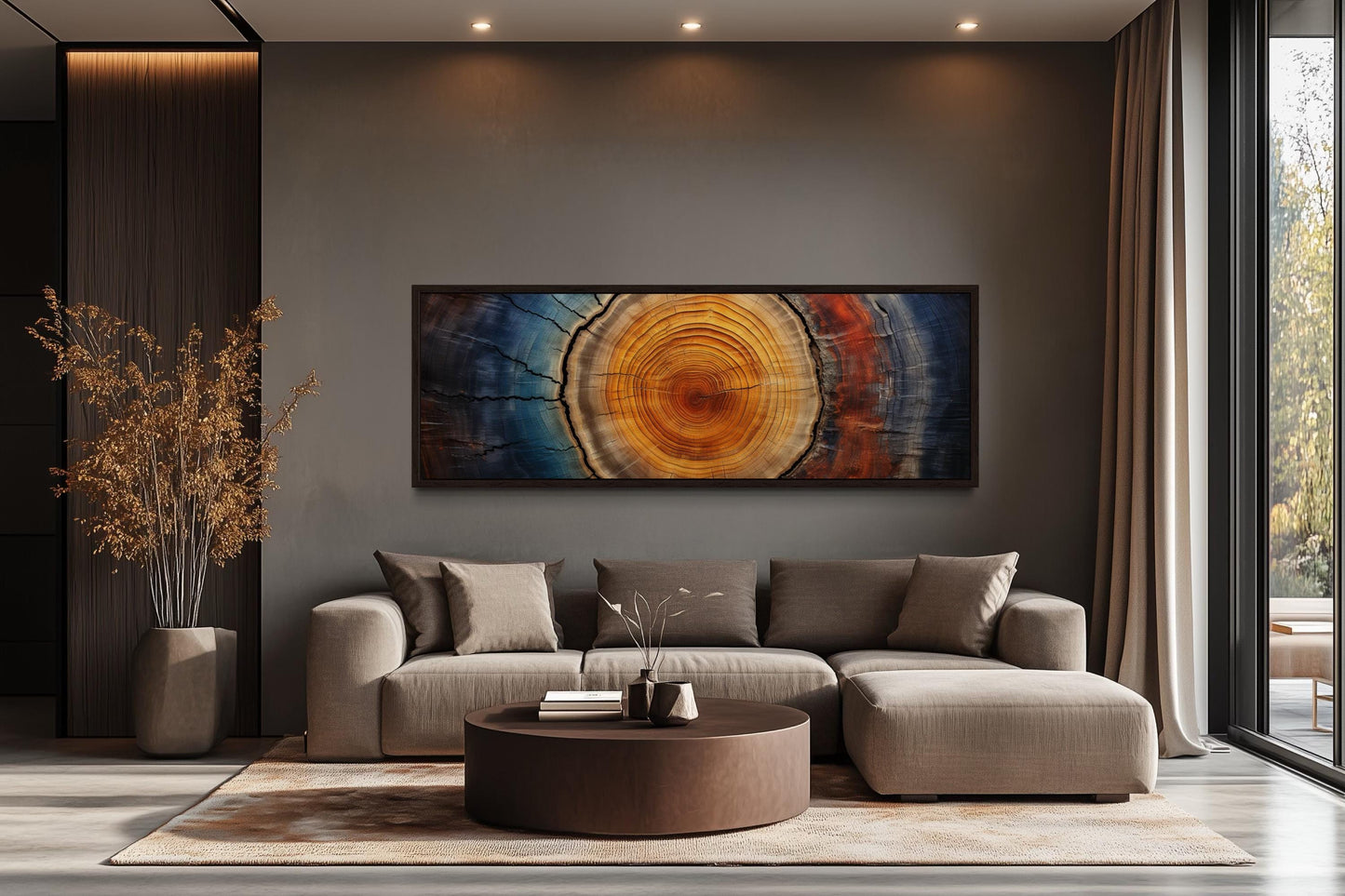 Tree Ring Long Horizontal Canvas Wall Art for Cabin Decor Above Bed Or Couch