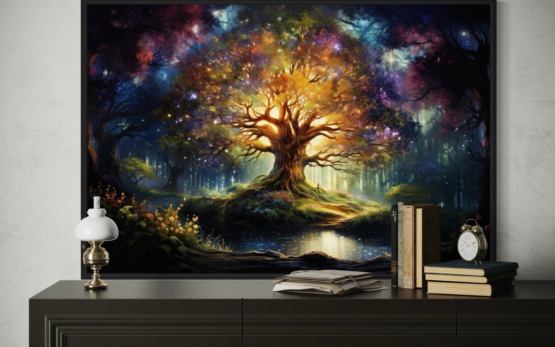 Tree of Knowledge Colorful Framed Canvas Wall Art
