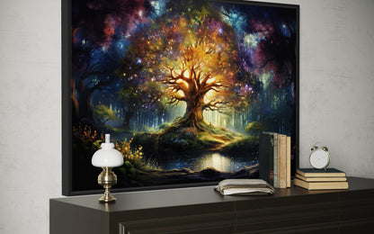 Tree of Knowledge Colorful Framed Canvas Wall Art