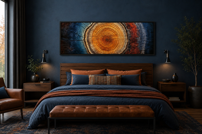 Tree Ring Long Horizontal Canvas Wall Art for Cabin Decor Above Bed Or Couch