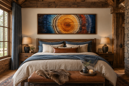 Tree Ring Long Horizontal Canvas Wall Art for Cabin Decor Above Bed Or Couch