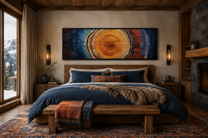 Tree Ring Long Horizontal Canvas Wall Art for Cabin Decor Above Bed Or Couch