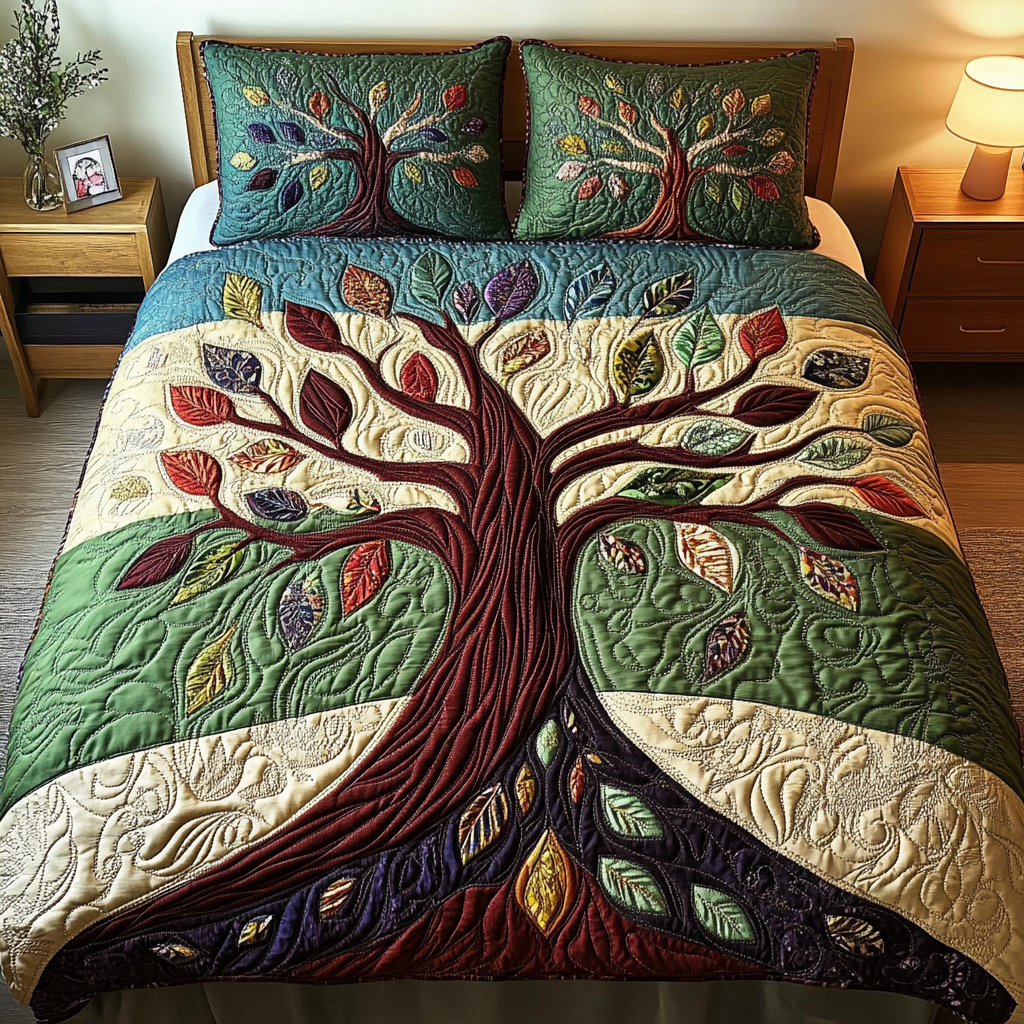 Tree of Life 3-Piece Quilted Bedding Set - Single (59" x 70")