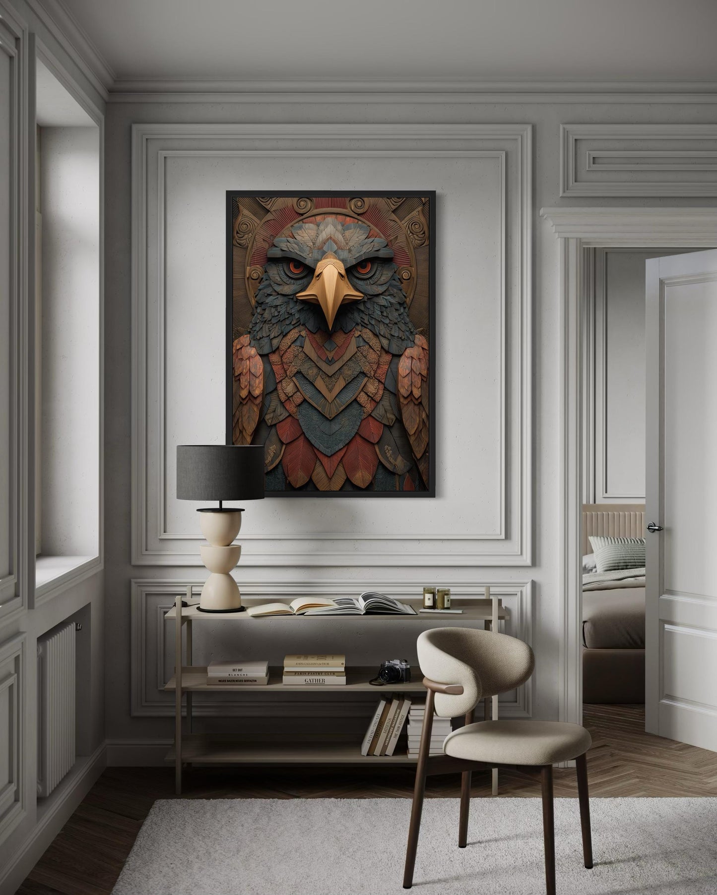 Tribal Eagle Wall Art – Geometric Eagle Canvas Art | Rustic Tribal Decor for Men