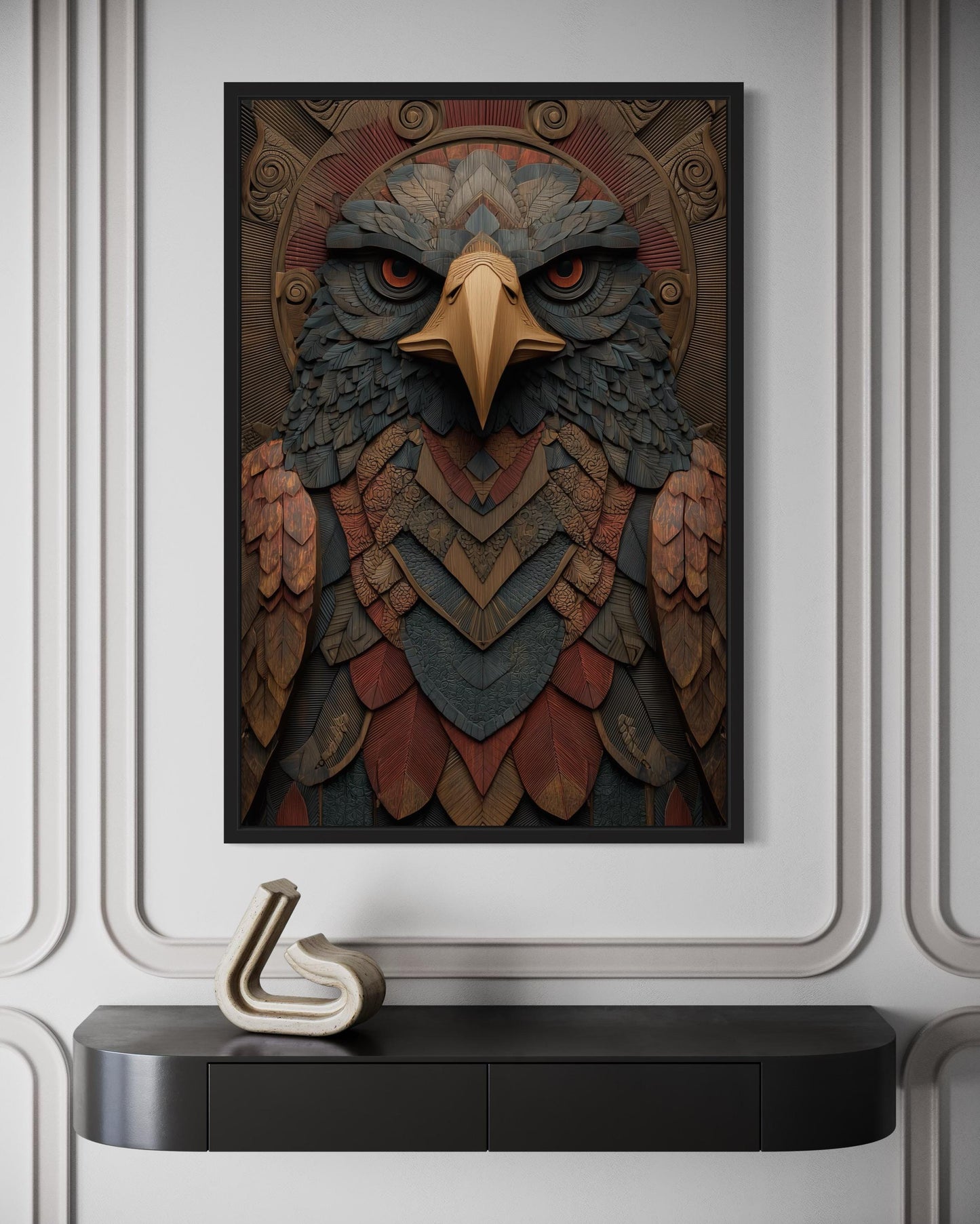 Tribal Eagle Wall Art – Geometric Eagle Canvas Art | Rustic Tribal Decor for Men