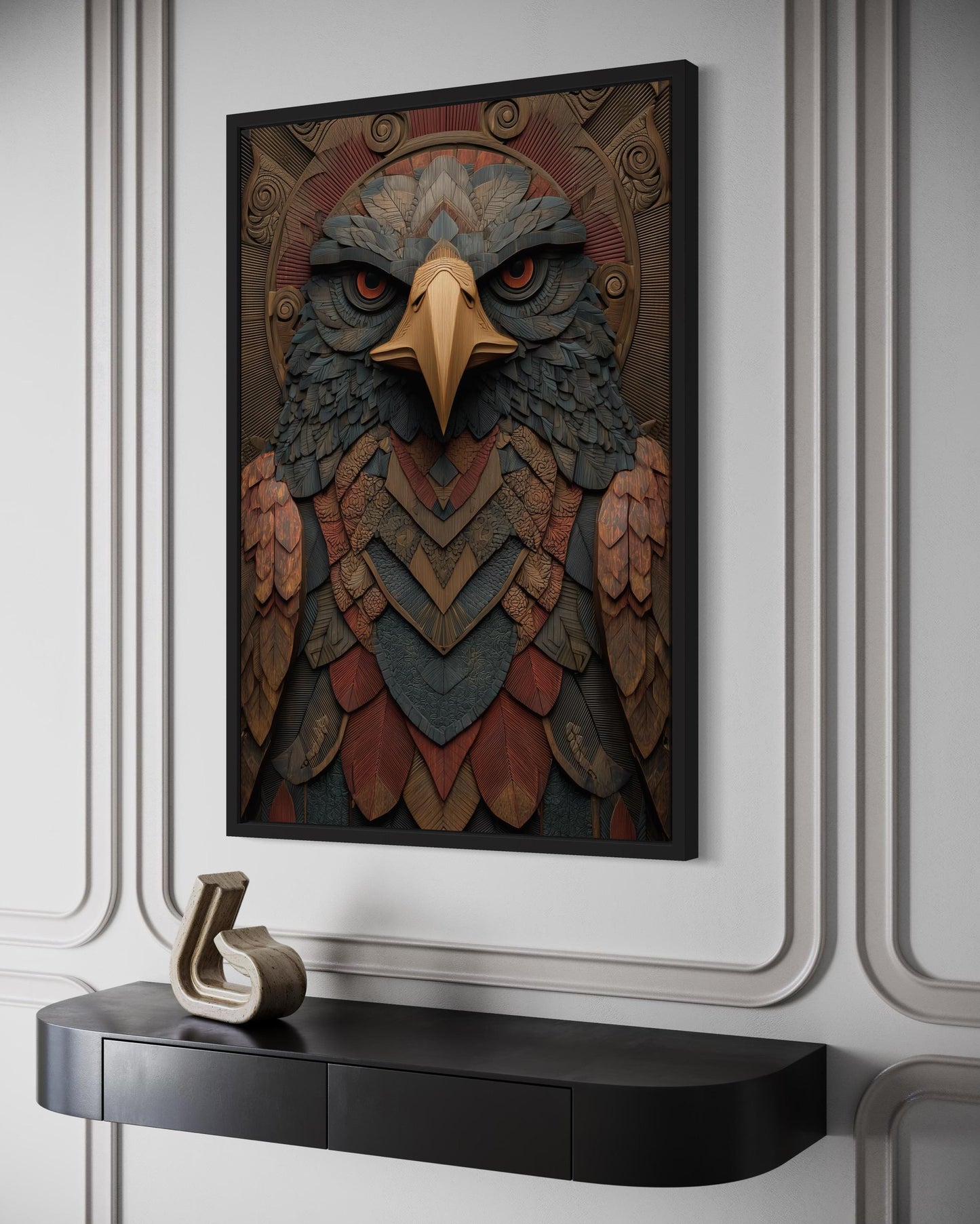 Tribal Eagle Wall Art – Geometric Eagle Canvas Art | Rustic Tribal Decor for Men