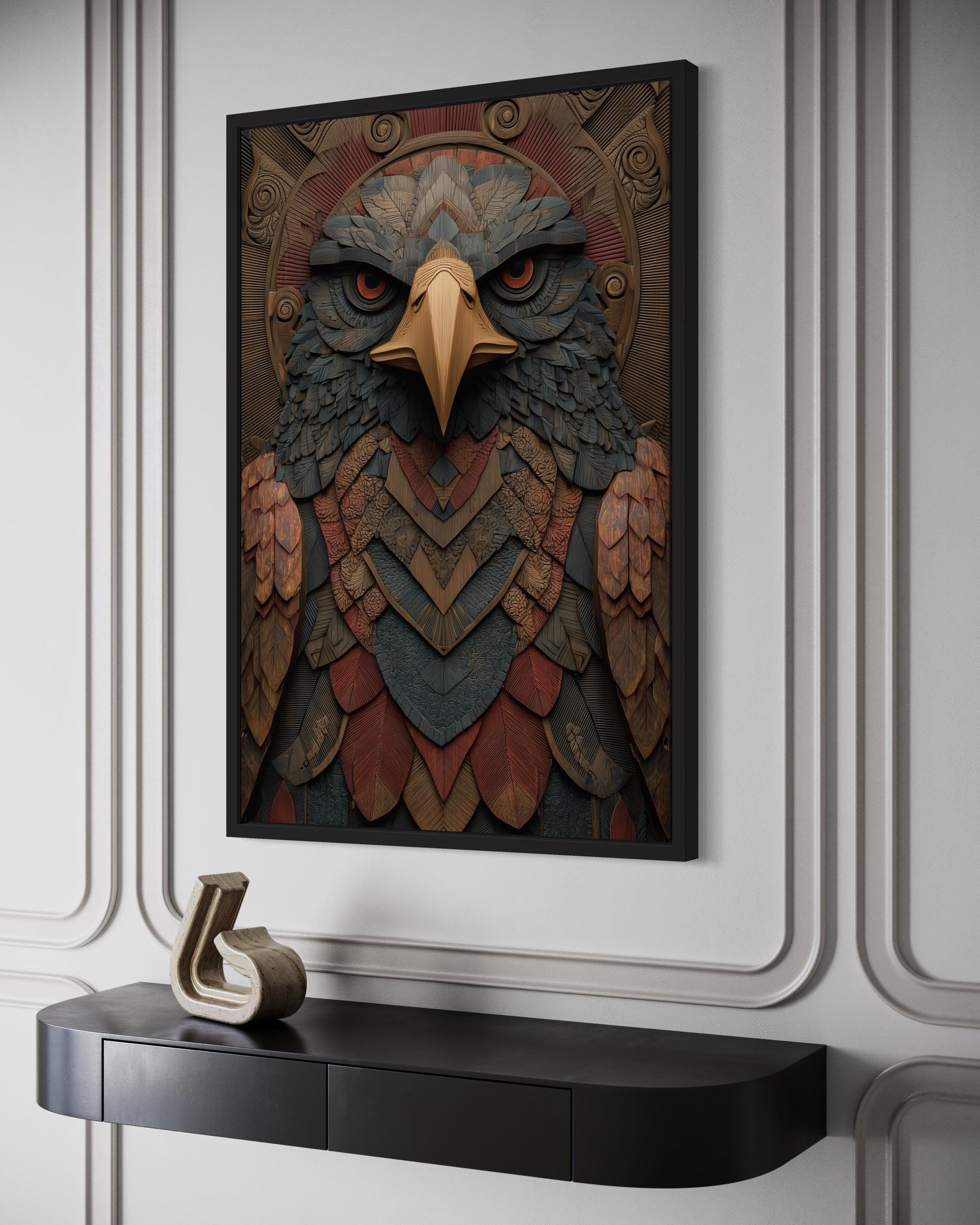 Tribal Eagle Wall Art – Geometric Eagle Canvas Art | Rustic Tribal Decor for Men