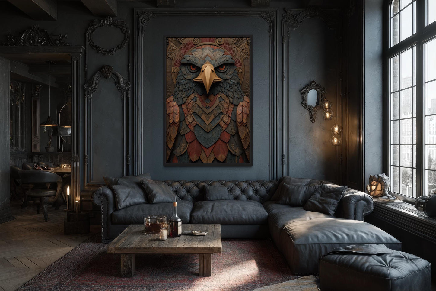 Tribal Eagle Wall Art – Geometric Eagle Canvas Art | Rustic Tribal Decor for Men