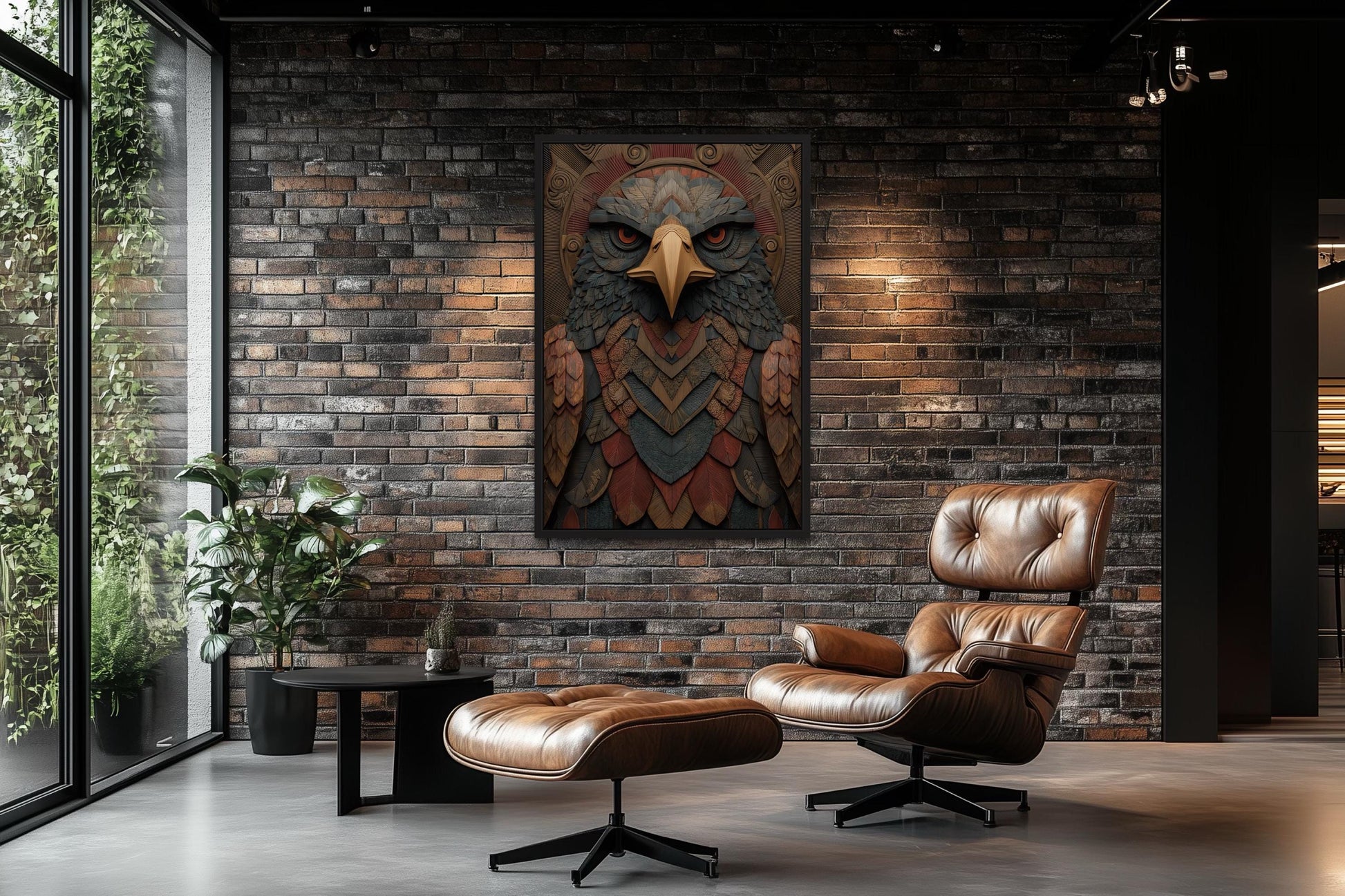 Tribal Eagle Wall Art – Geometric Eagle Canvas Art | Rustic Tribal Decor for Men