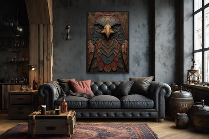 Tribal Eagle Wall Art – Geometric Eagle Canvas Art | Rustic Tribal Decor for Men