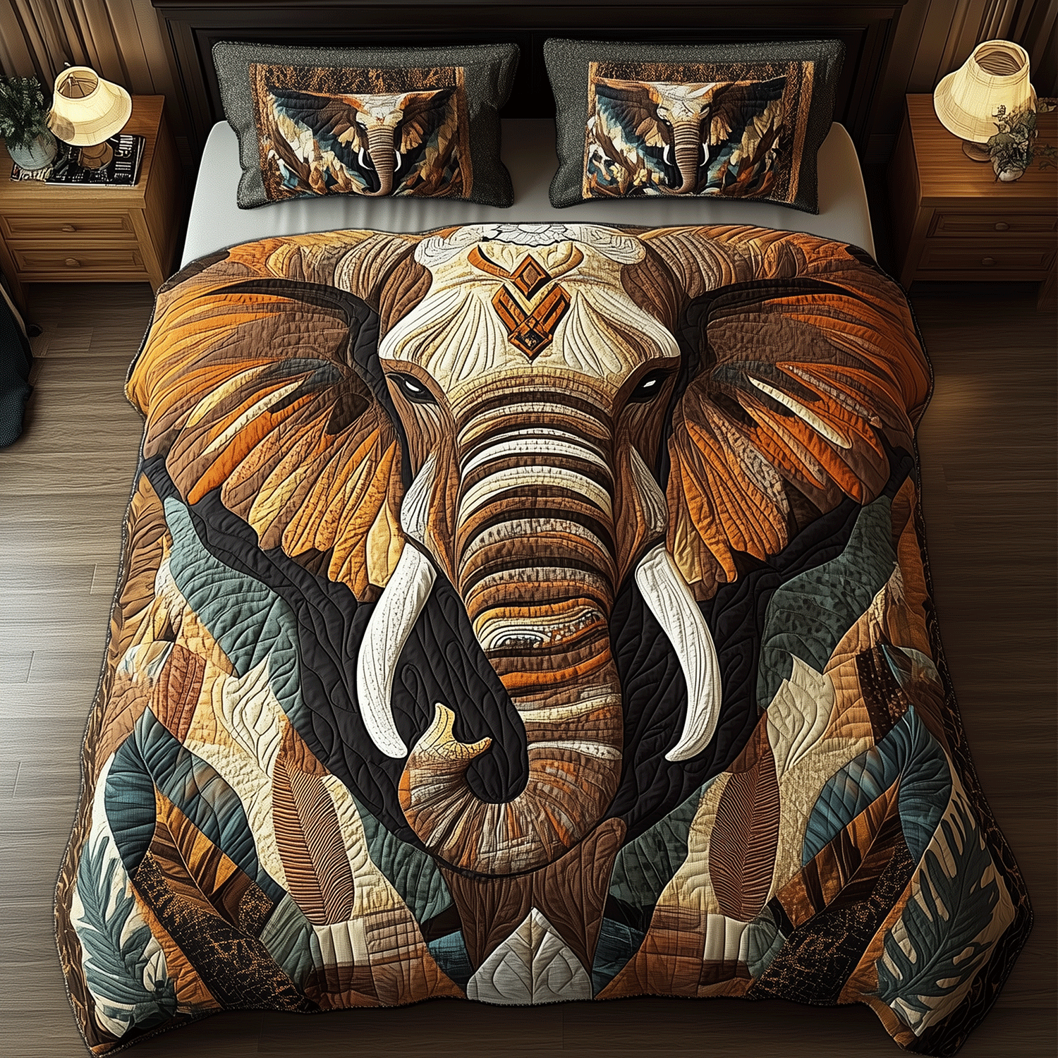 Tribal Elephant 3-Piece Quilted Bedding Set - Single (59" x 70")