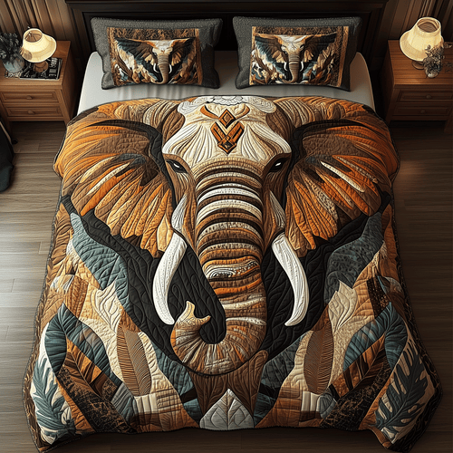 Tribal Elephant 3-Piece Quilted Bedding Set - Single (59" x 70")