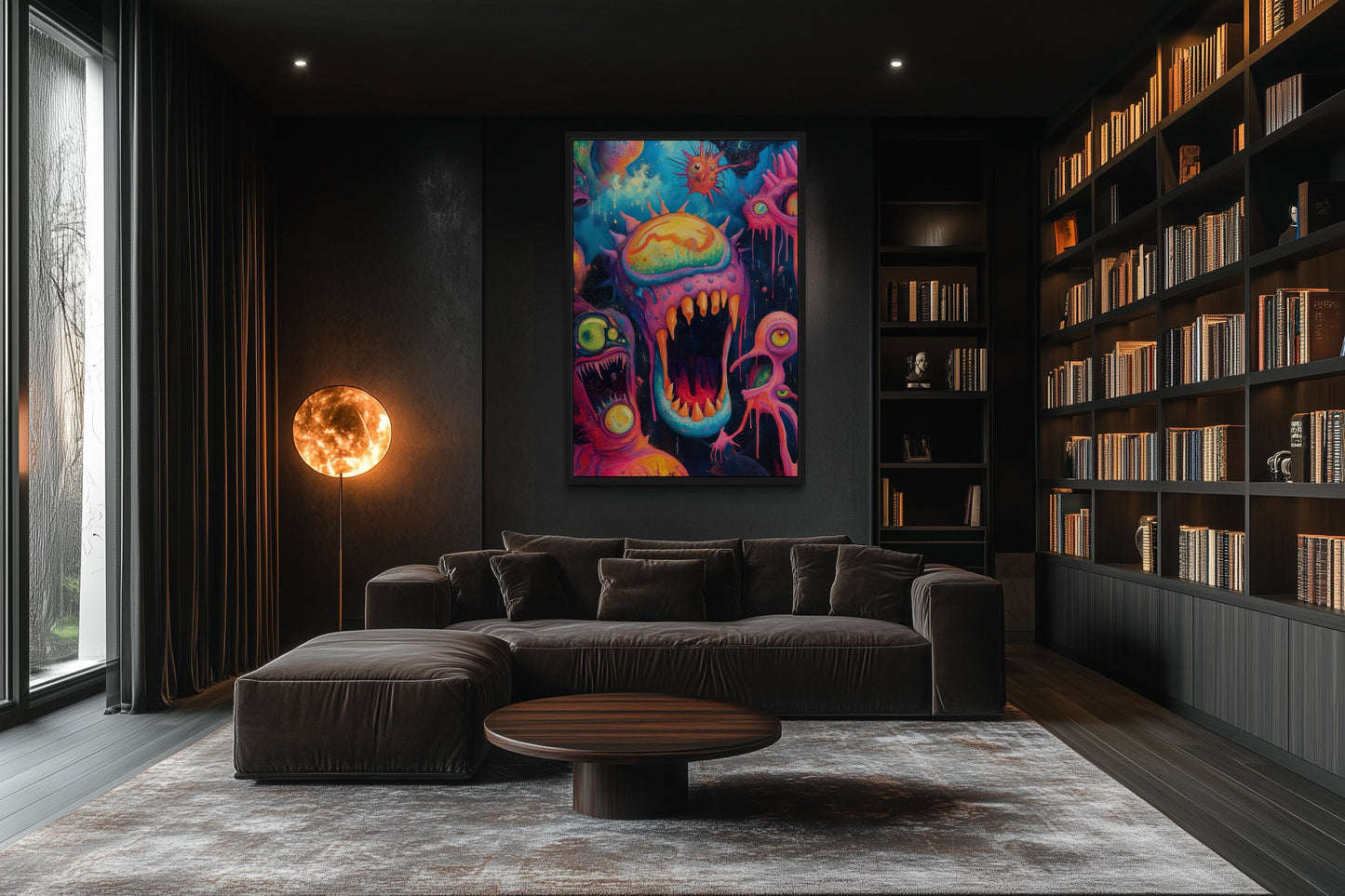 Trippy Cosmic Space Monster Framed Canvas Wall Art