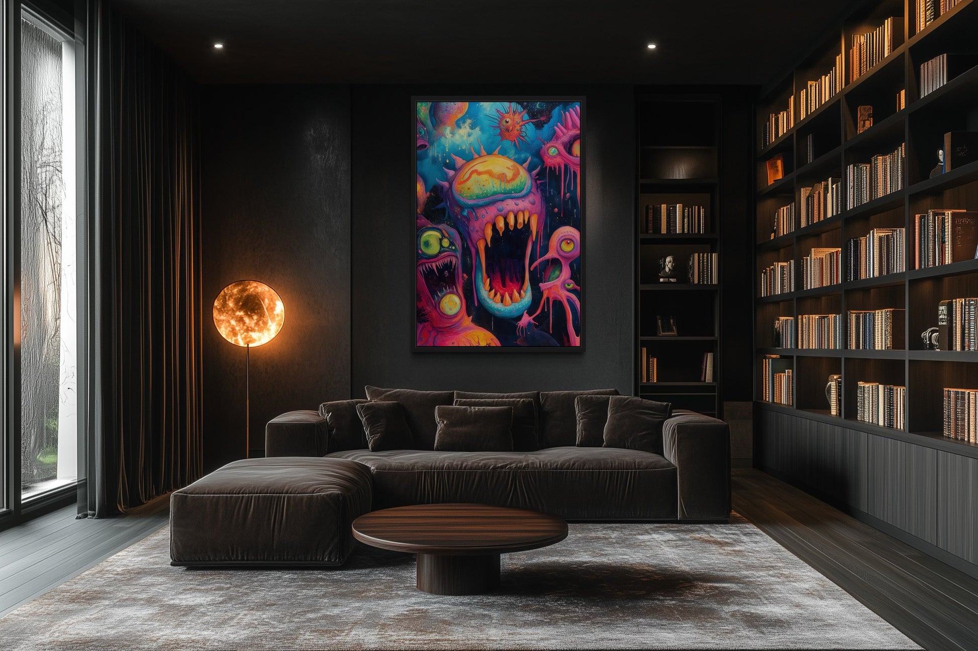Trippy Cosmic Space Monster Framed Canvas Wall Art