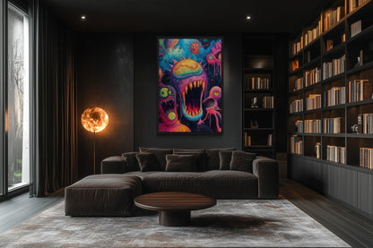 Trippy Cosmic Space Monster Framed Canvas Wall Art