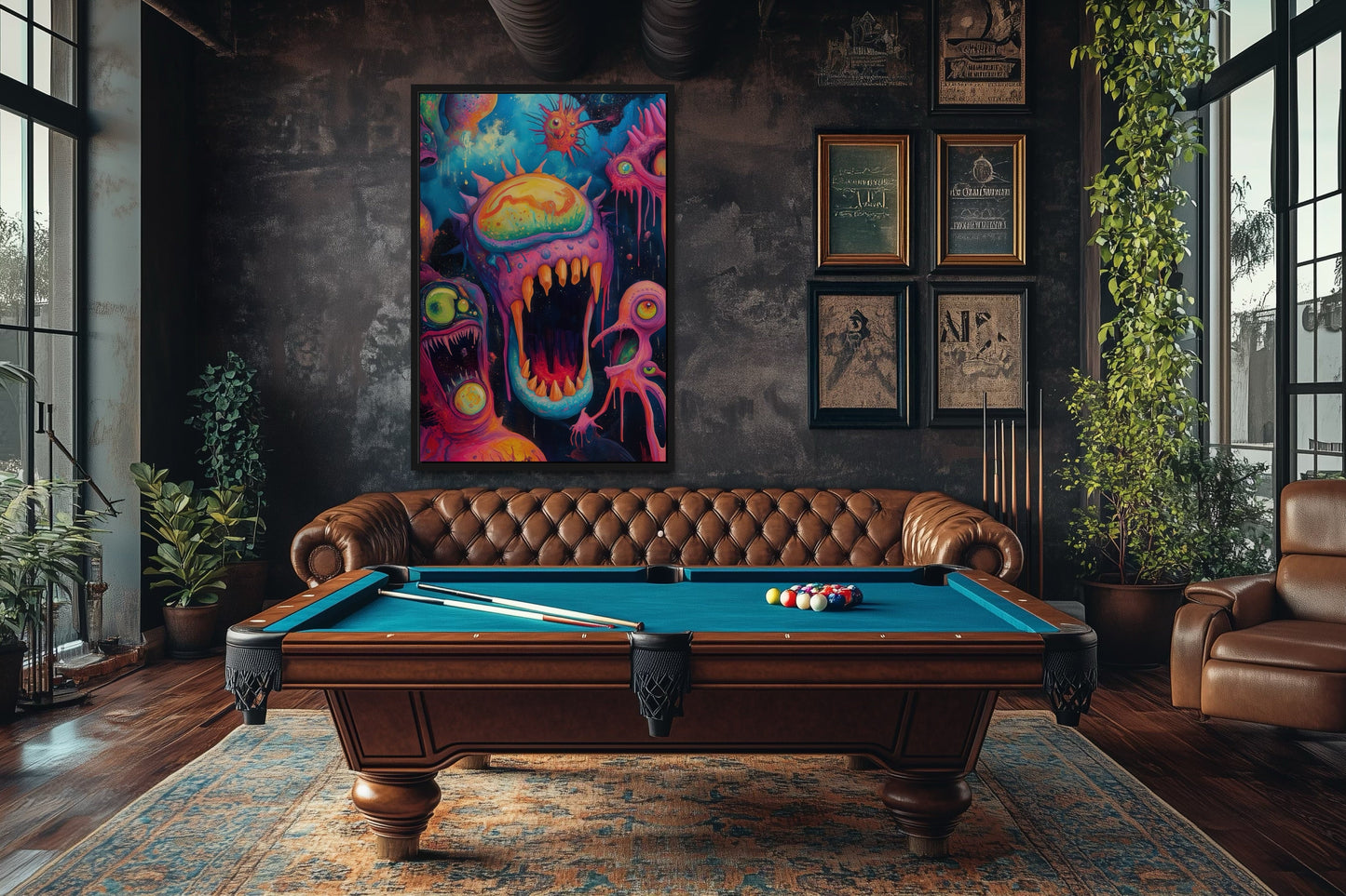 Trippy Cosmic Space Monster Framed Canvas Wall Art