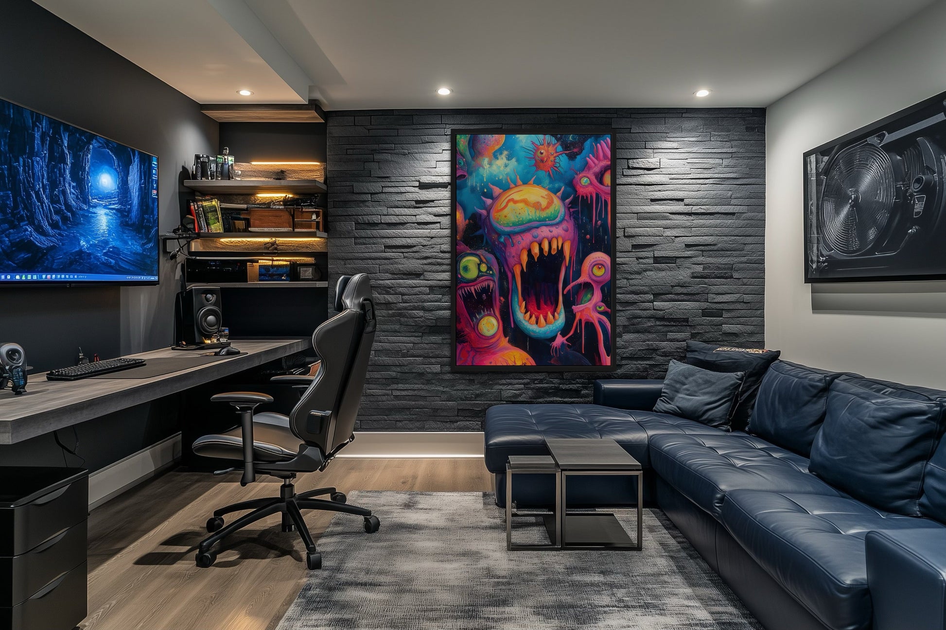 Trippy Cosmic Space Monster Framed Canvas Wall Art