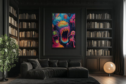 Trippy Cosmic Space Monster Framed Canvas Wall Art