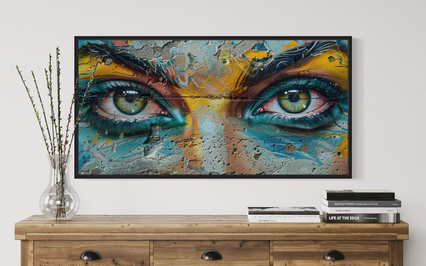 Trippy Eyes Graffiti Painting Framed Large Canvas Wall Decor