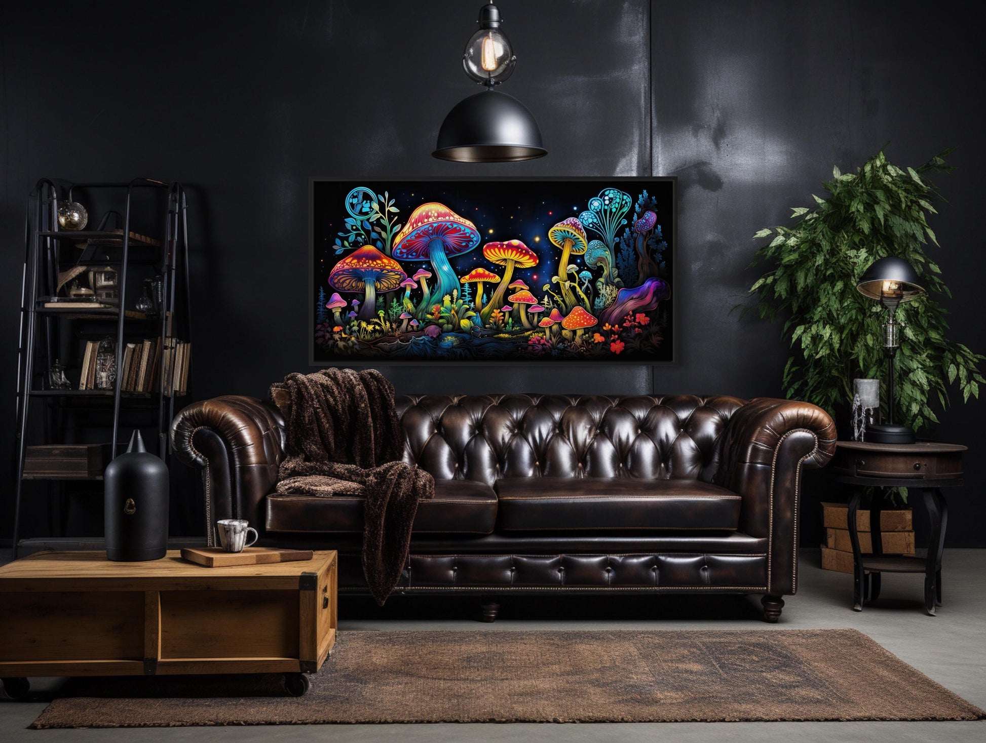 Trippy Psychedelic Mushrooms Framed Canvas Wall Art
