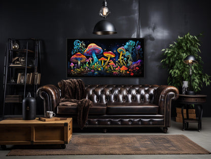 Trippy Psychedelic Mushrooms Framed Canvas Wall Art