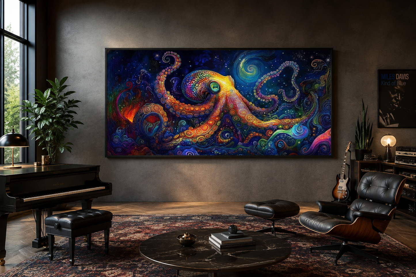 Psychedelic Octopus Framed Canvas Wall Art, Nautical Manly Wall Decor