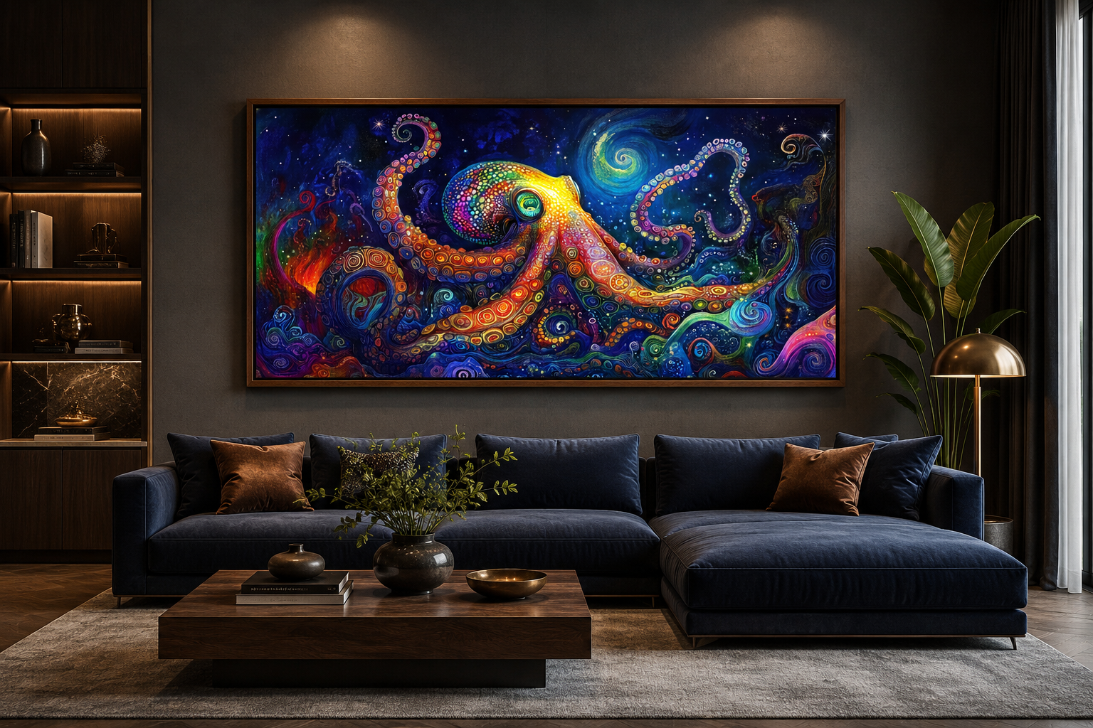 Psychedelic Octopus Framed Canvas Wall Art, Nautical Manly Wall Decor