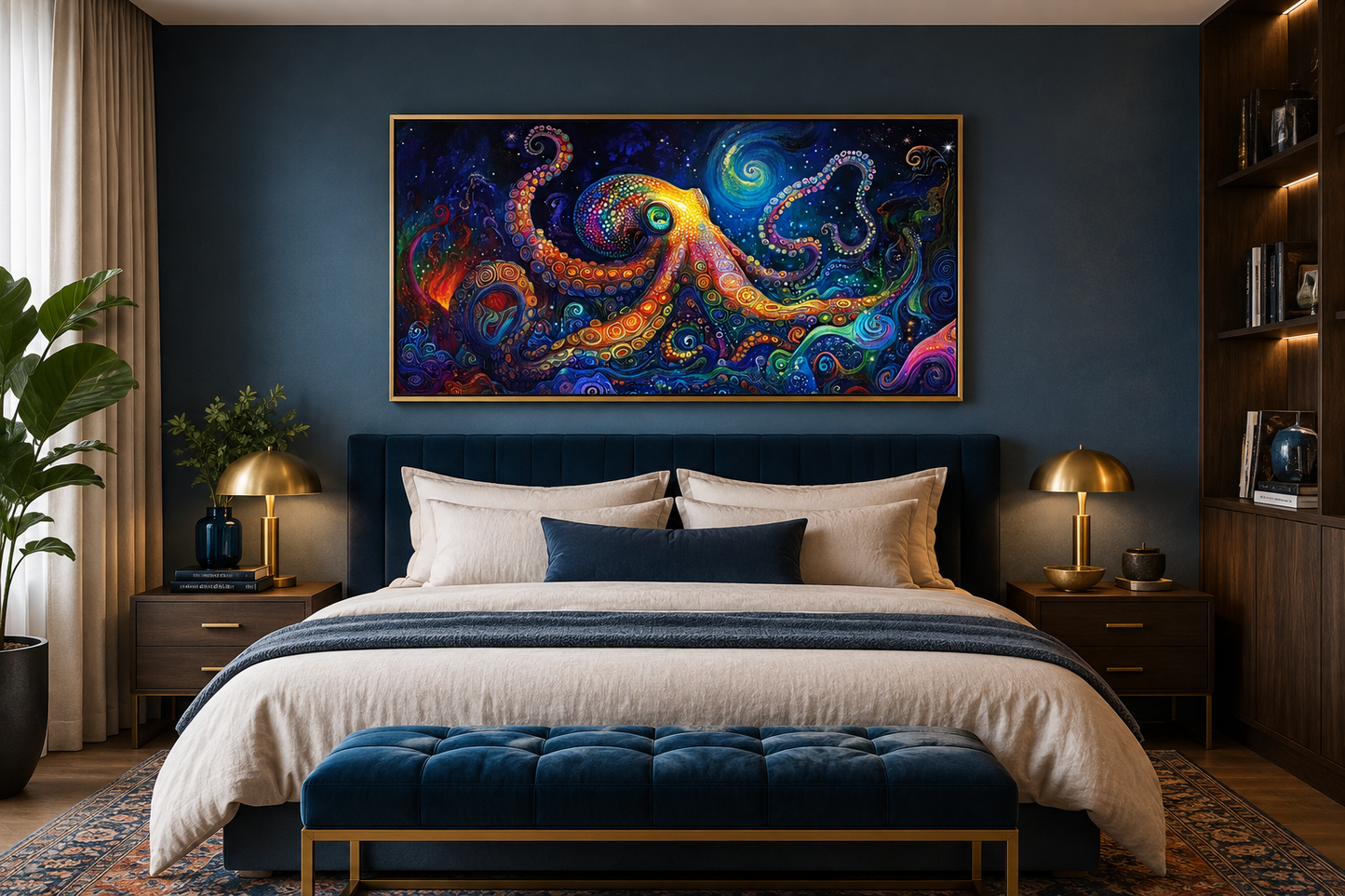 Psychedelic Octopus Framed Canvas Wall Art, Nautical Manly Wall Decor