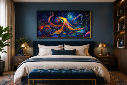 Psychedelic Octopus Framed Canvas Wall Art, Nautical Manly Wall Decor