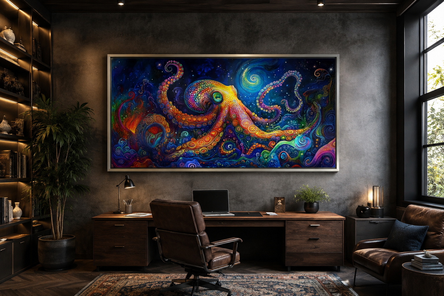 Psychedelic Octopus Framed Canvas Wall Art, Nautical Manly Wall Decor