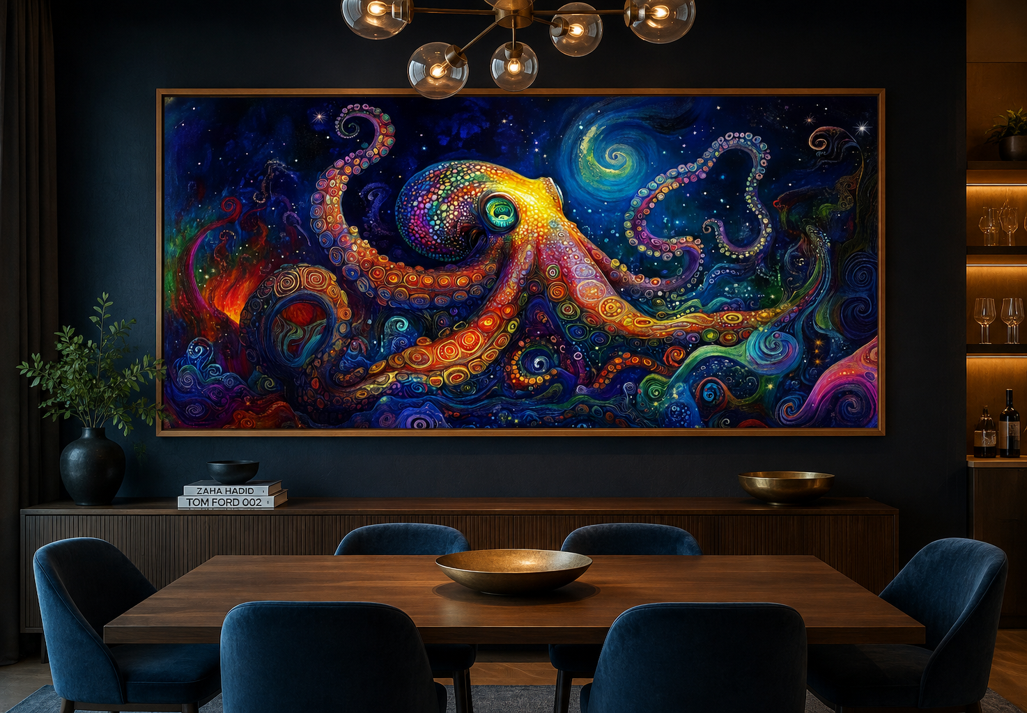 Psychedelic Octopus Framed Canvas Wall Art, Nautical Manly Wall Decor