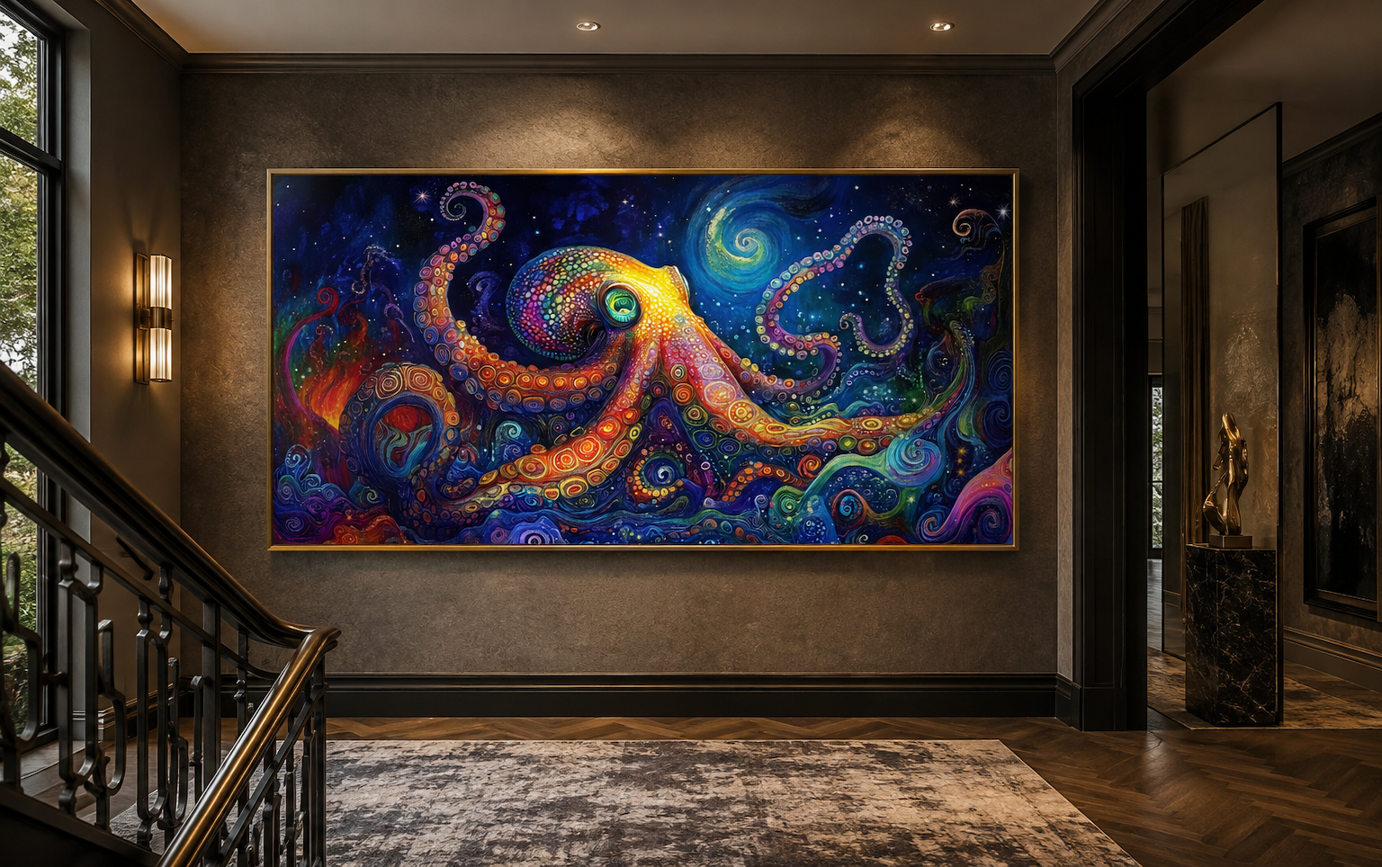 Psychedelic Octopus Framed Canvas Wall Art, Nautical Manly Wall Decor
