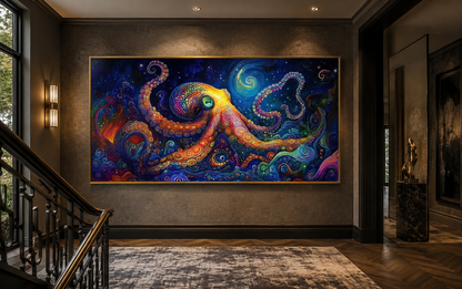 Psychedelic Octopus Framed Canvas Wall Art, Nautical Manly Wall Decor