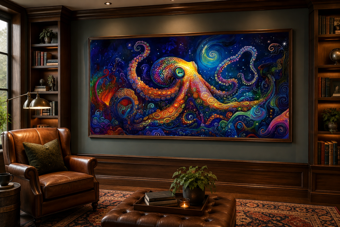 Psychedelic Octopus Framed Canvas Wall Art, Nautical Manly Wall Decor