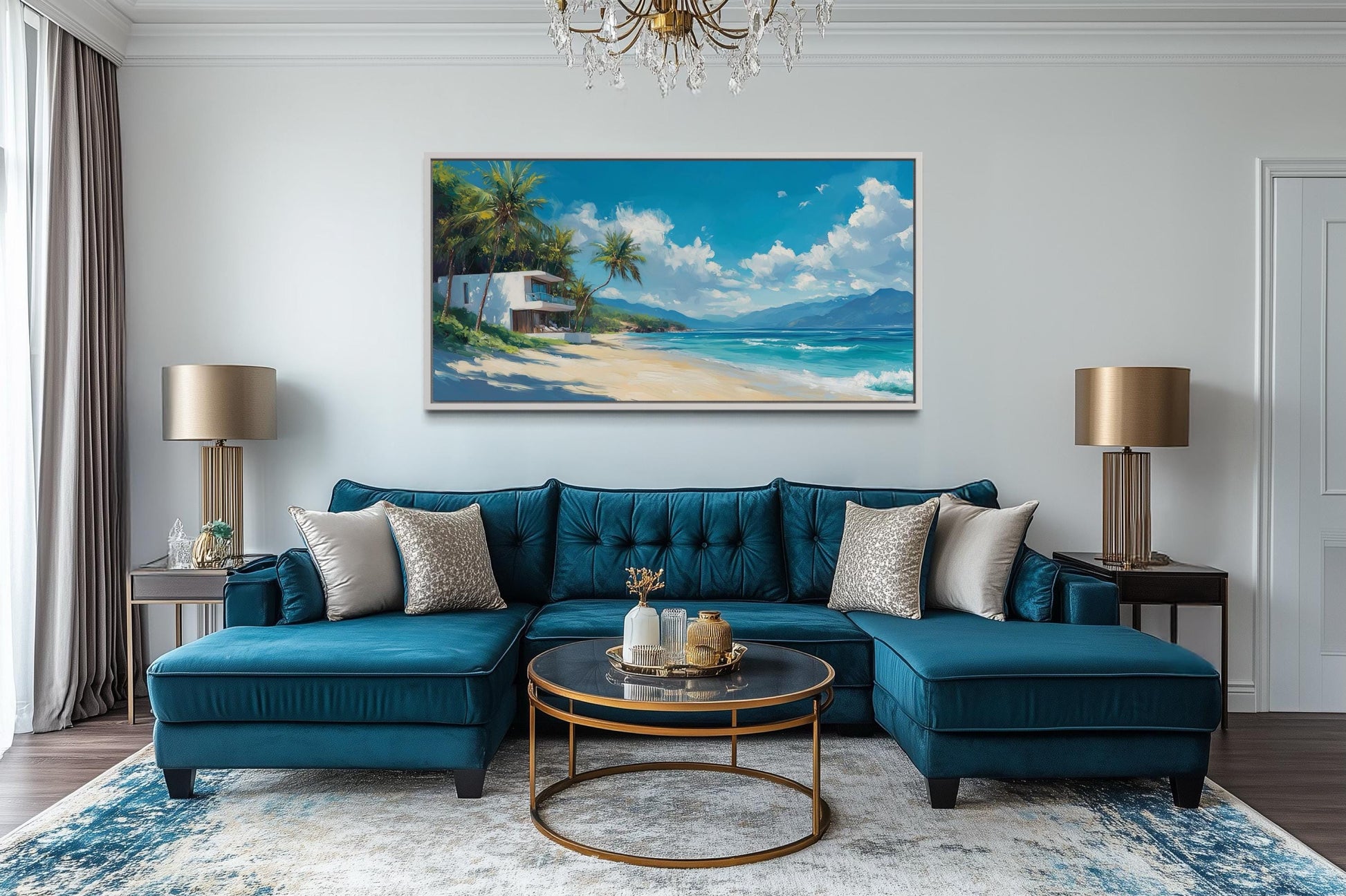 Tropical Beach House Ocean View Horizontal Canvas Wall Art