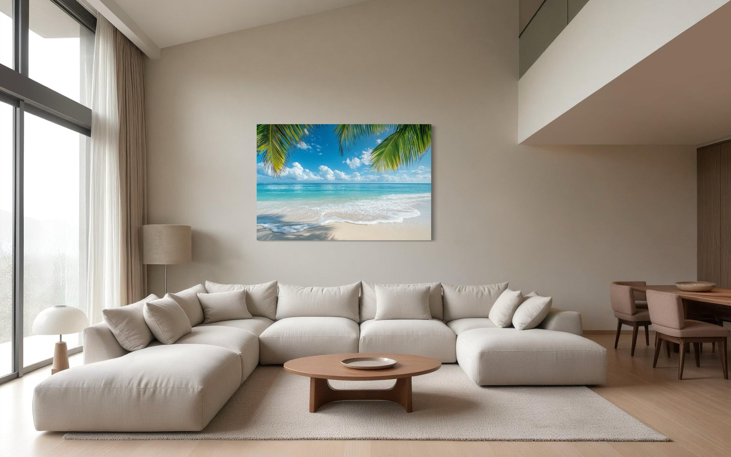 Tropical Beach With Palm Tree Framed Canvas Wall Art