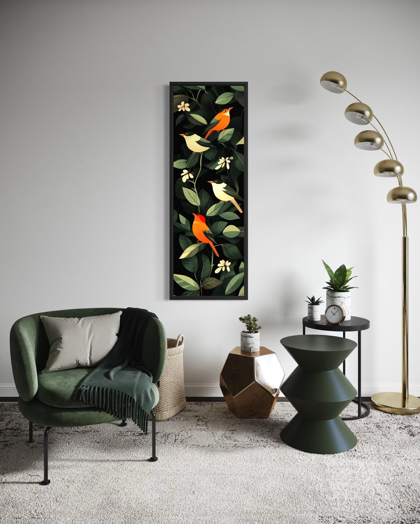 Tropical Birds Wall Art – Vertical Narrow Canvas Decor with Exotic Bird Painting